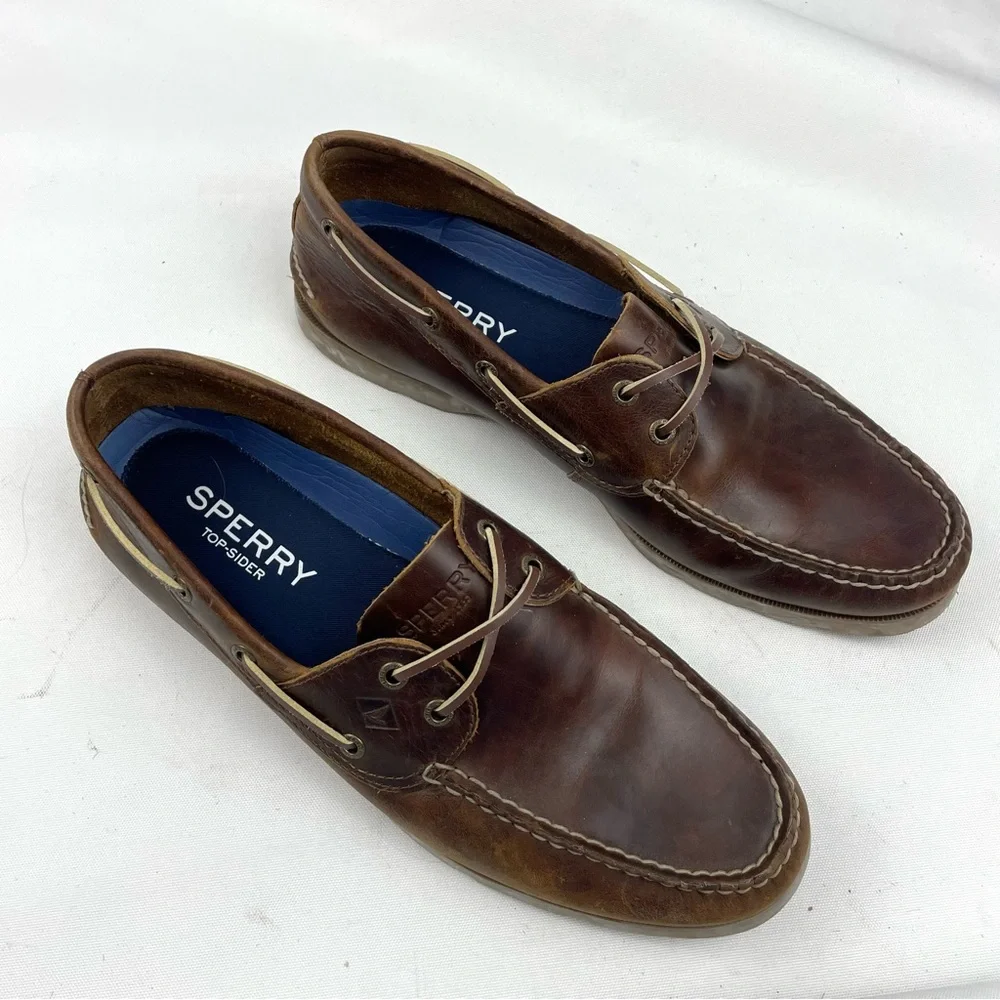 Sperry Men’s Leeward 2-Eye Dark Brown Leather Boat Shoes 11.5